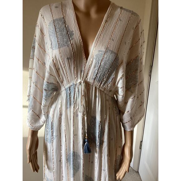 Bohemian tiered batwing sleeve maxi dress metallic stripes size L - Picture 4 of 5